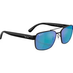 Lunettes de soleil Ray Ban RB3751CH Polished Black Chromance Grey Blue Mirror Polar
