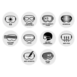 Masque de Ski Red Bull Spect Chute Matt Black White Smoke Silver Mirror + Cloudy Snow