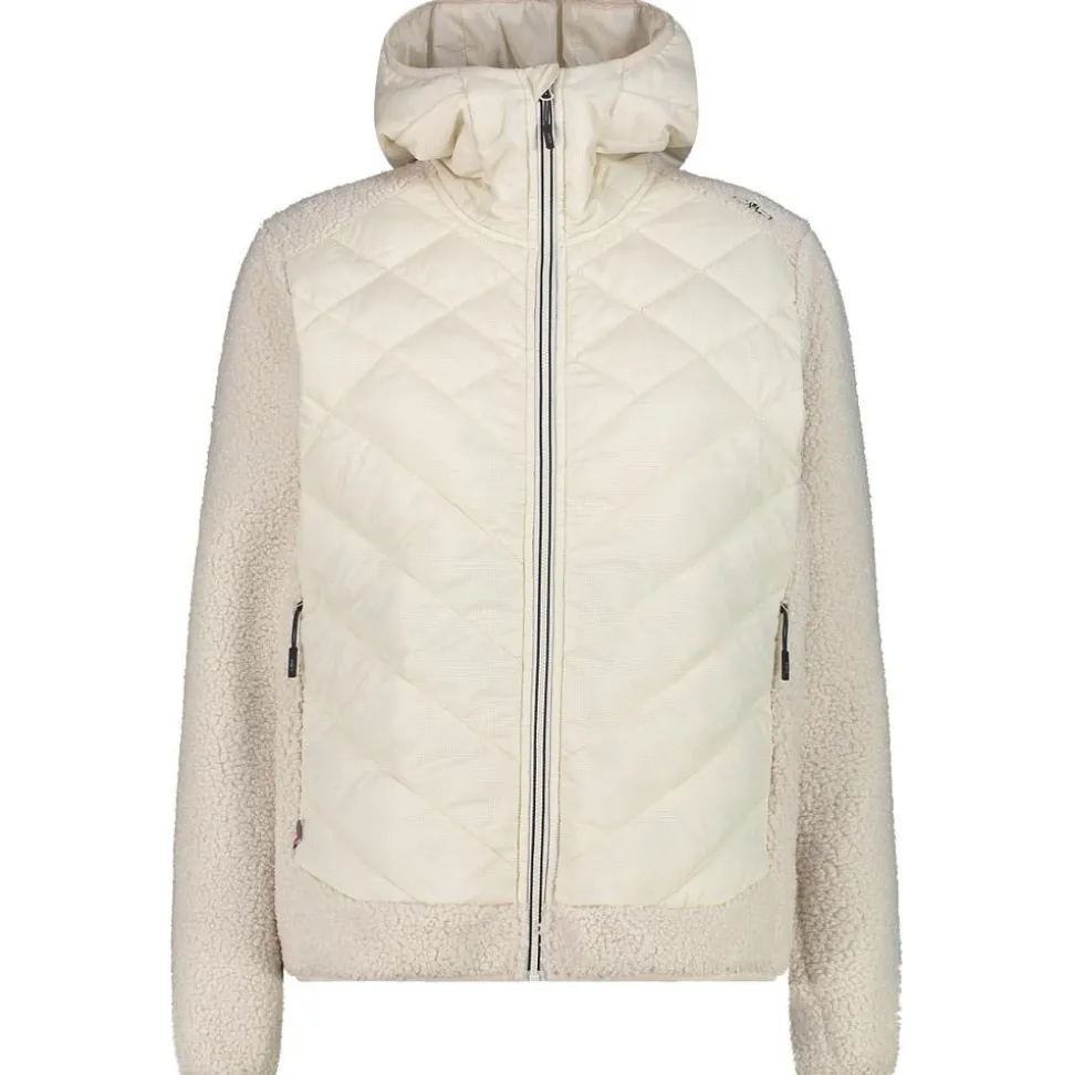 Polaire CMP Woman Jacket Hybrid Fix Hood Vaniglia