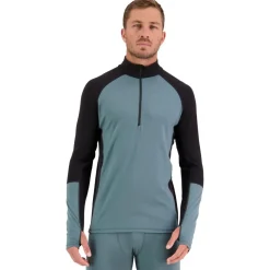 Sous-vêtement technique Mons Royale Europe M's Olympus Half Zip Burnt Sage Black