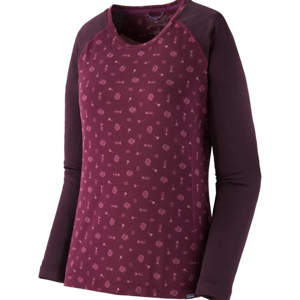 Sous-vêtement technique Patagonia W's Cap Midweight Crew Fire Floral Night Plum