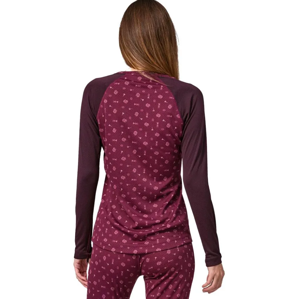 Sous-vêtement technique Patagonia W's Cap Midweight Crew Fire Floral Night Plum