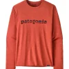 Tee-shirt de rando Patagonia M's L/S Capilene® Cool Daily Graphic 73 Text Logo Potters Red X Dye