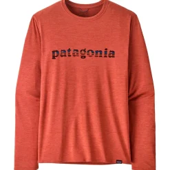 Tee-shirt de rando Patagonia M's L/S Capilene® Cool Daily Graphic 73 Text Logo Potters Red X Dye