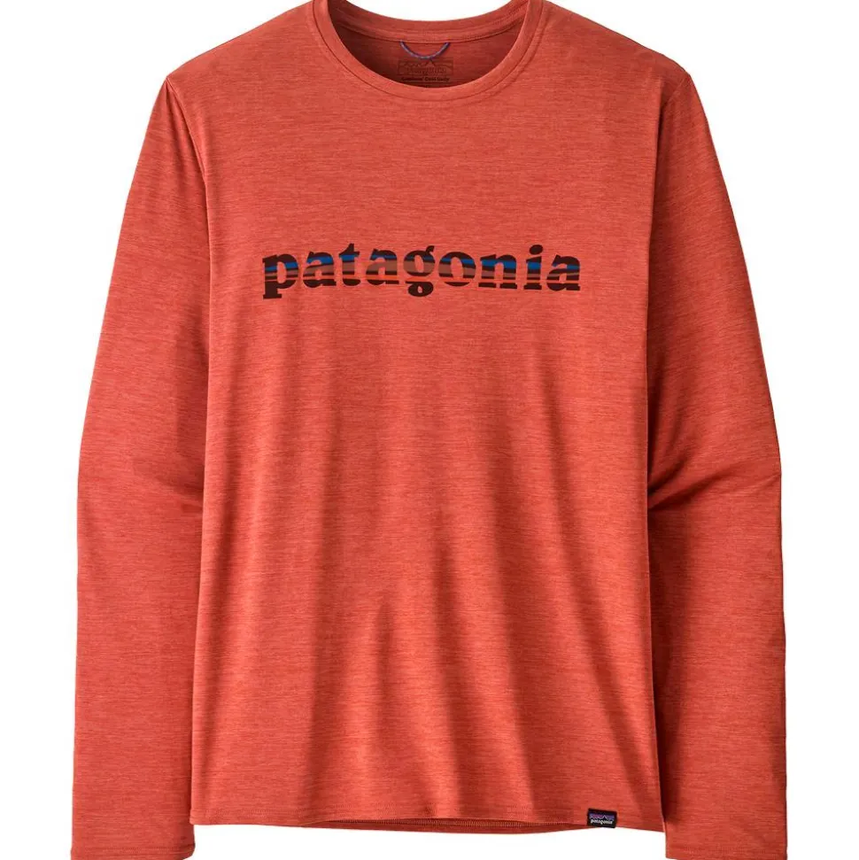 Tee-shirt de rando Patagonia M's L/S Capilene® Cool Daily Graphic 73 Text Logo Potters Red X Dye