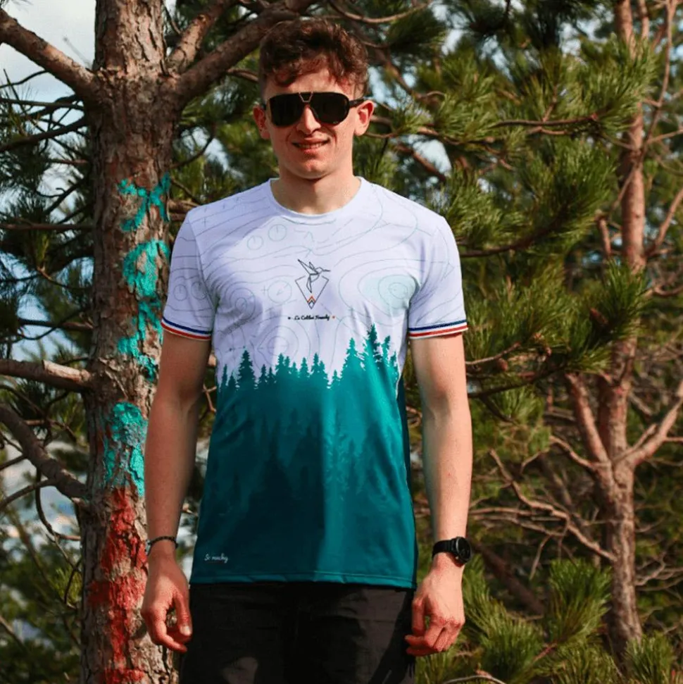 Tee-shirt de trail Le Colibri Frenchy Le Forestier Vert Blanc